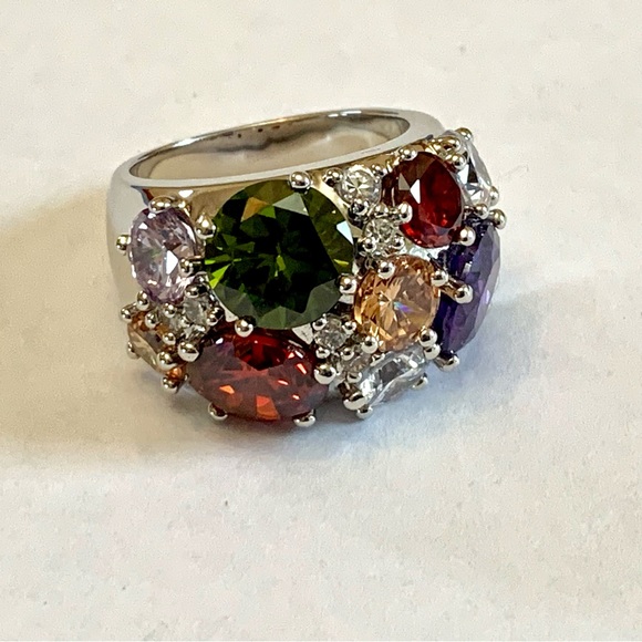 Nataliya V. Collister Rainbow Cubic Zirconia Ring Size 8 Silver Tone - Picture 5 of 12